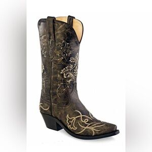 Old West Women's Dark Brown Embroidered Heeled Boots